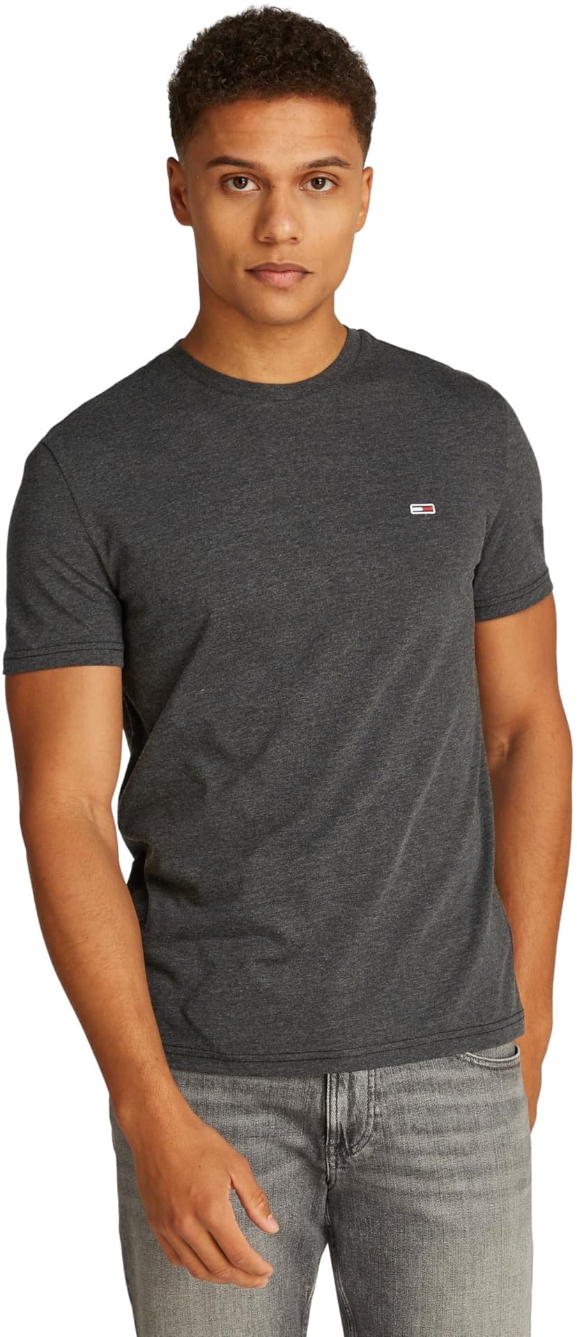 Tommy Jeans Men's TJM XSLIM Jaspe HTR TEE EXT DM0DM20363 S/S T-Shirt, Black (Black HTR), L - 1