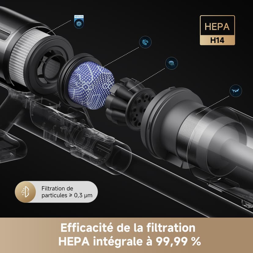 Dreame Z10 Cordless Stick Vacuum Cleaner, Suction Power of 210 AW, Max Cleaning Time of 90 Min, Filtration Efficiency of 99.99%, HEPA H14 Filter, Dust Reveal Technology, Multiple Vacuuming - 3