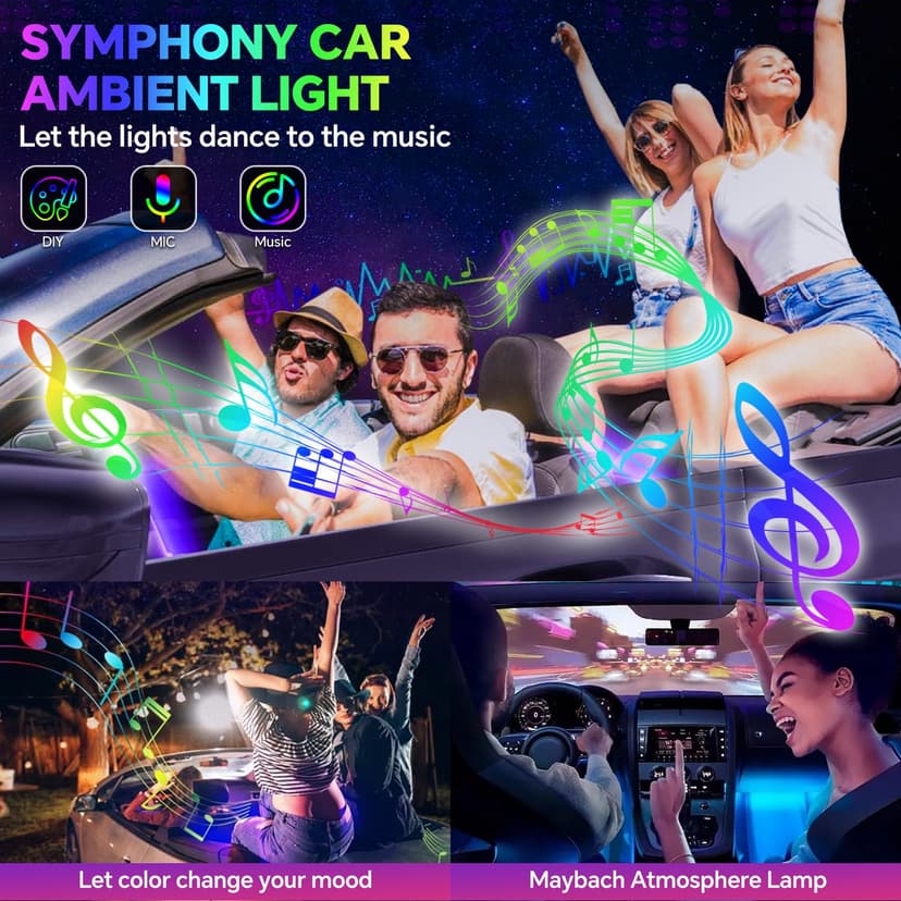 Dream Color Acrylic Car Interior Ambient Light Kit, Bphuny 18 in 1 593 LEDs Fiber Optic Decoration Ambient Lights with Music Dynamic Rainbow Rhythm, RGB Neon Lights for All Cars - 7