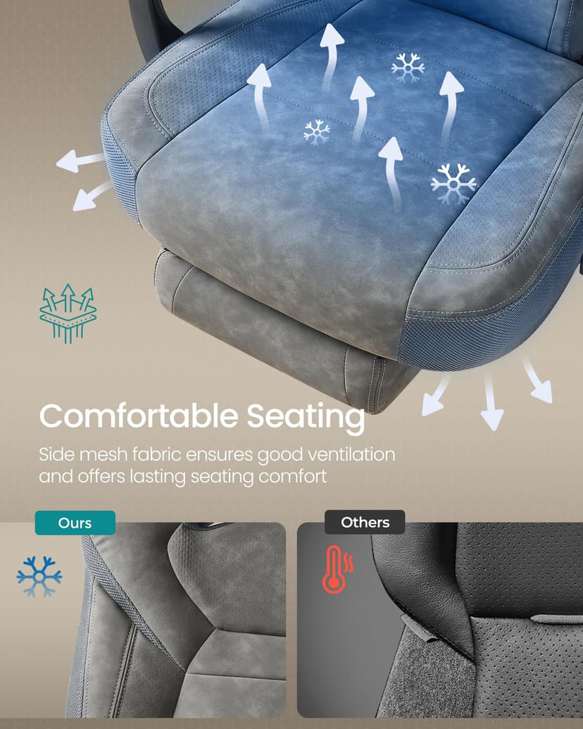 SONGMICS Gaming Chair, Office Computer Chair, Ergonomic Design, with Footrest, Adjustable Headrest, Lumbar Support, 150 kg Load Capacity, Slate Grey OBG077G01 - 3