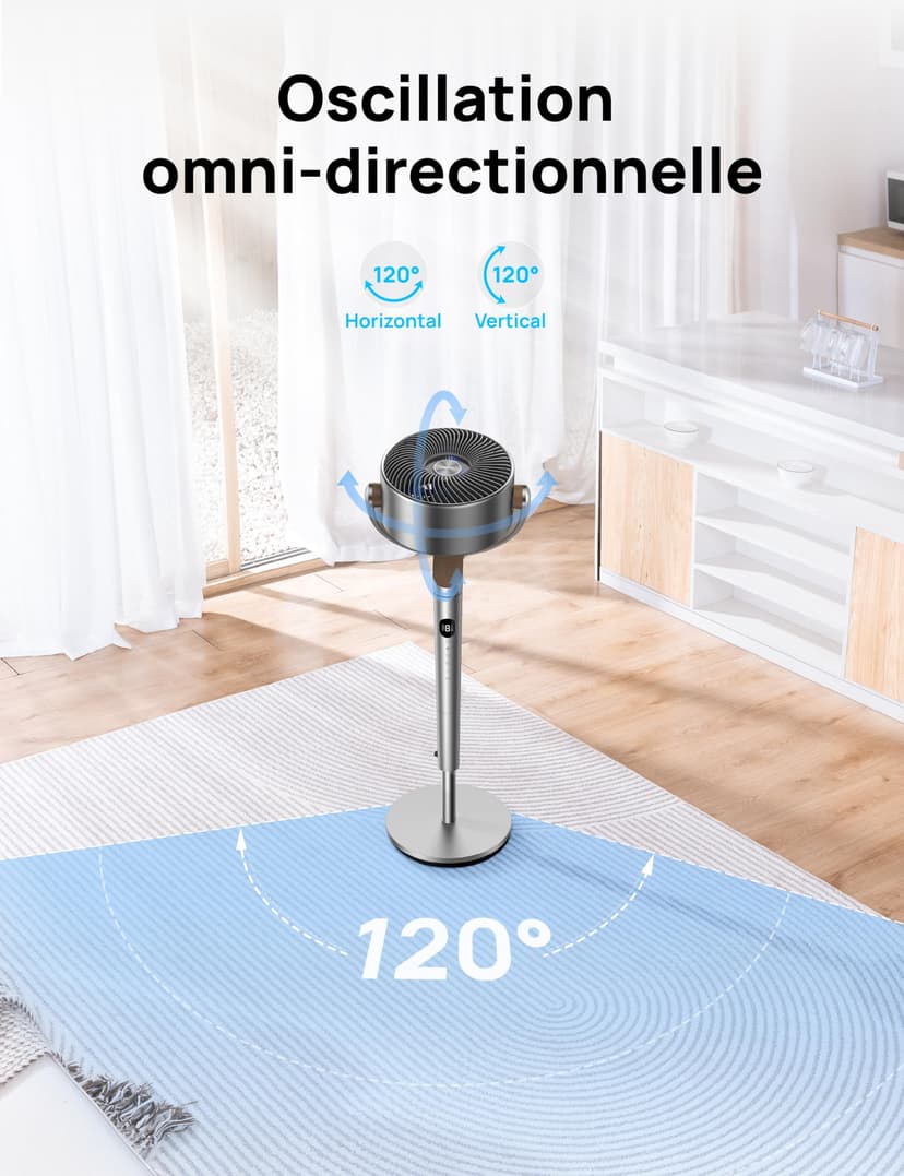 DREO 40 Inch Smart RGB Pedestal Fan, 20dB Silent Standing Fans for Bedroom, 120°+120° Oscillating Cooling Fan, Wi-Fi/Voice Control, DC Motor, 9 Speeds, 6 Modes, 12H Timer, 90 ft Circulator, Silver - 4