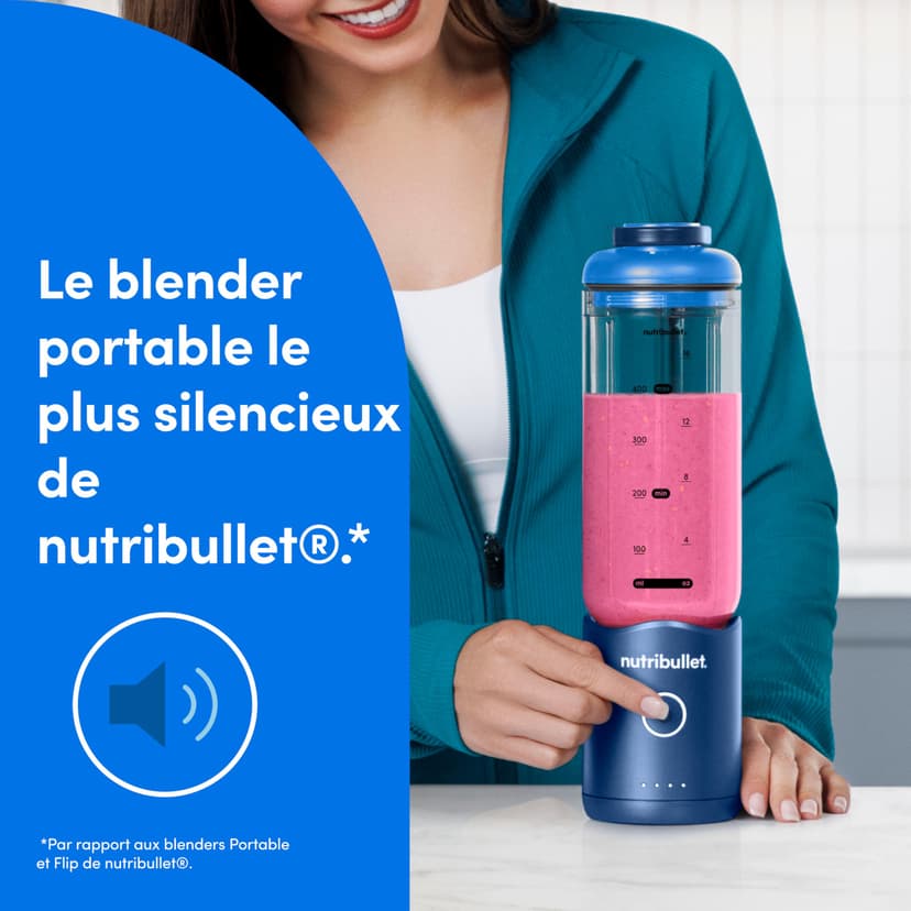 nutribullet Flex 590ml - Blender Portable pour Smoothies avec Couvercle à Bec, Mixeur Hachoir, Broie Glace et Fruits Surgelés, USB-C, Tasse sans BPA, Facile à Nettoyer, Bleu (NBP013BL) - 8