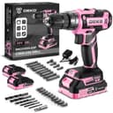 DEKOPRO Cordless Drill 20 V Pink Electric Screwdriver - Pink Screwdriver for Women - Complete Kit with 2 x 1.5Ah Batteries and Charger - 1