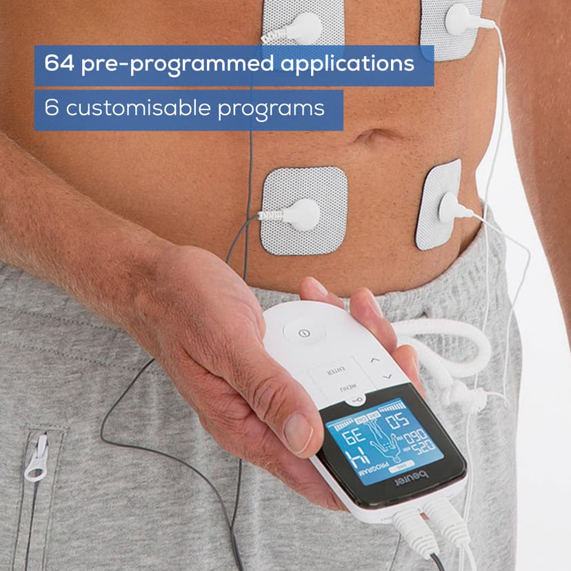 Beurer EM49 PainFree Digital TENS and EMS Machine | Drug-free natural pain relief | 3-in-1 pain relief, rehabilitation and massage | 70 training programmes | 2 channels | 4 self-adhesive electrodes - 6