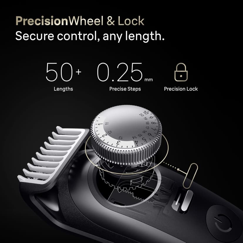 Braun Beard Trimmer Men Series 9, +14 Barbering Tools, Power Boost & Lifetime Sharp ProBlade, 180 Min, with Fade, 52 Lengths, PrecisionWheel & Lock, Waterproof, BT9565, Titanium - 4