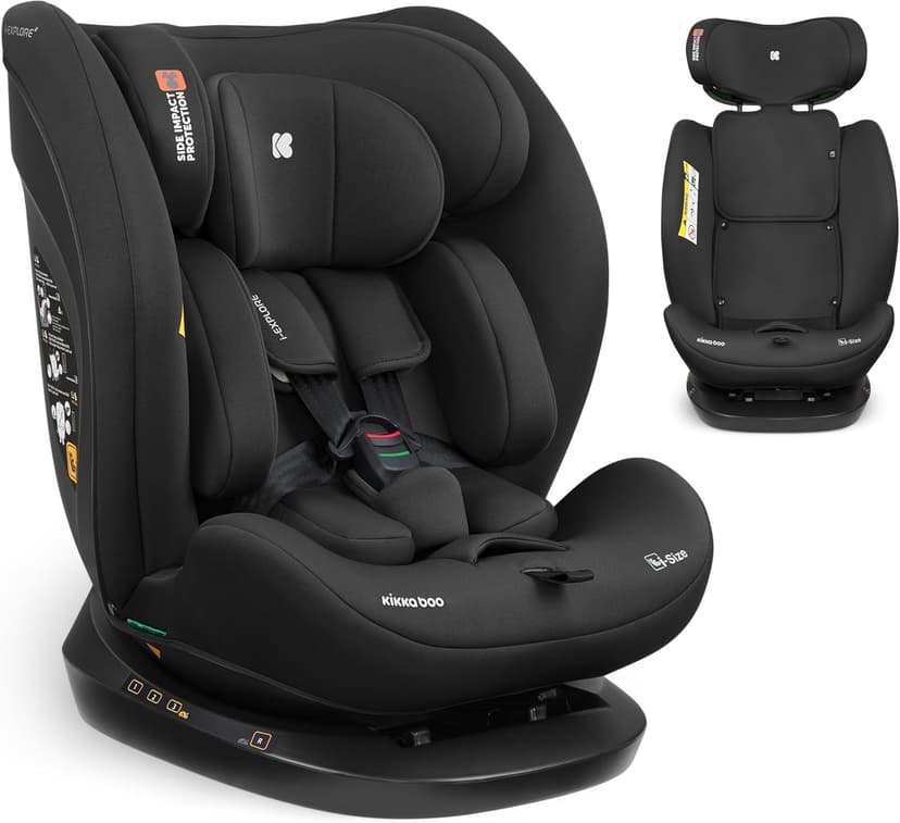 KikkaBoo Siege Auto Bebe 0 À 36kg i-EXPLORE 2, i-Size, 40-150 Cm, Groupe 0/1/2/3, Dos Et Face À La Route, Inclinable, Appui-Tête 14 Positions, Harnais 5 Points, Noir - 1