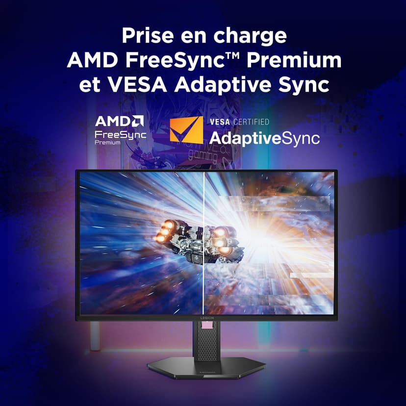 Lenovo Legion 27Q-10 OLED - Écran Gaming de 26.5" avec Eyesafe (QHD, QD-OLED, 240Hz, 0.03ms GtG, 2xHDMI+DP, AMD FreeSync Premium) - Réglage en Inclinaison - Noir - 2