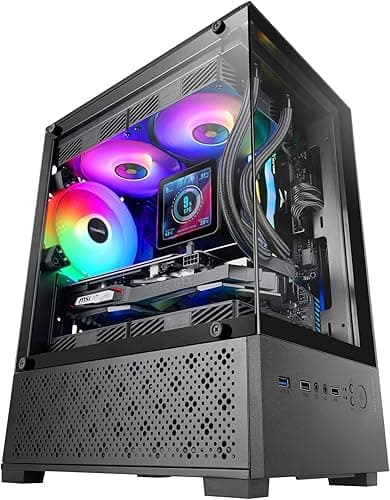 Mars Gaming MC-SE2, MicroATX Gaming Case, Frameless Tempered Glass Front and Side, 120mm FRGB Fan, Dual-Chamber Structure, Compact PC Case with Large Internal Capacity, Black