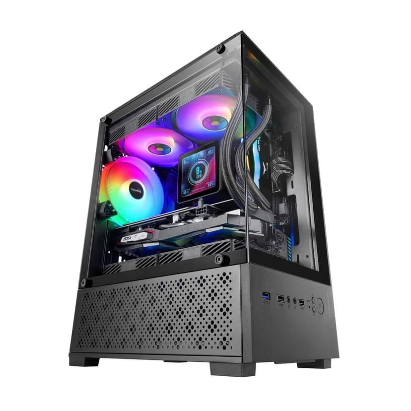 Mars Gaming MC-SE2, MicroATX Gaming Case, Frameless Tempered Glass Front and Side, 120mm FRGB Fan, Dual-Chamber Structure, Compact PC Case with Large Internal Capacity, Black - 1