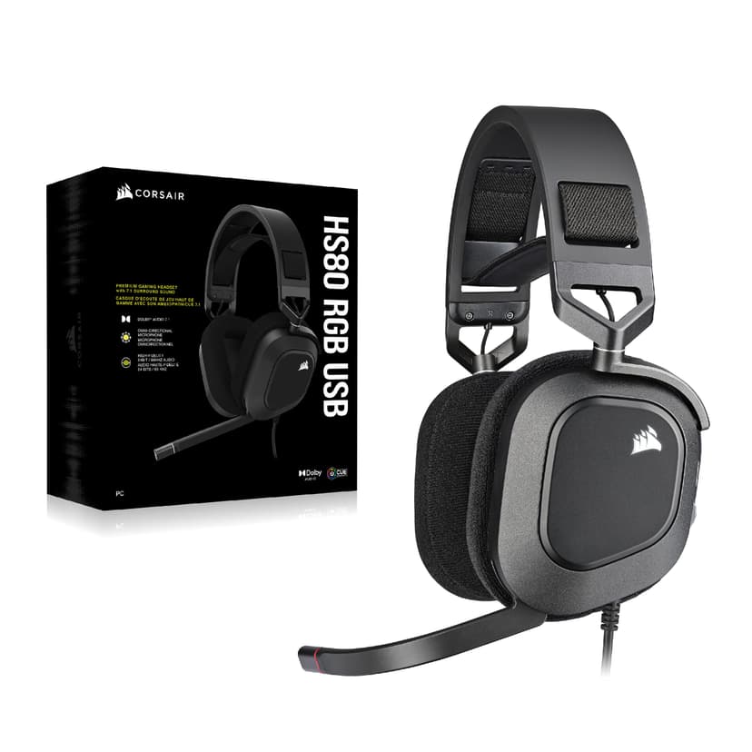 Corsair HS80 RGB USB Gaming Headset - Dolby 7.1 Surround Sound - Broadcast Quality Microphone - iCUE Compatible - PC - Black - 7