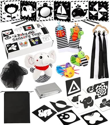 Perbabe Livre Tissu Bébé, 31 PCS Livre Noir et Blanc Bébé…