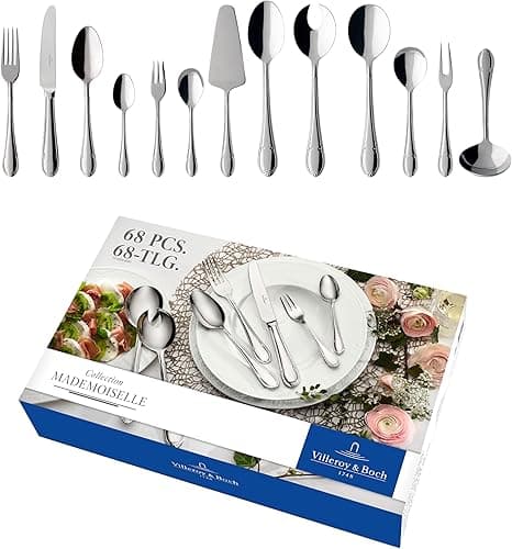 Villeroy & Boch – Mademoiselle Cutlery Set 68 Pieces for 12 People, Dishwasher Safe, Rustproof, Knife, Fork, Spoon, Luxury Cutlery Set, Dinner, 18/10 Stainless Steel