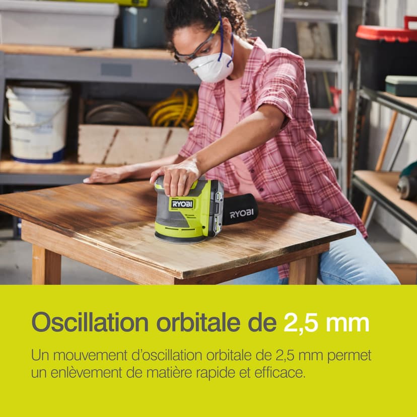 RYOBI - Ponceuse Excentrique Sans Fil 18V ONE+ RROS18-0 – Plateau Ø125 mm, Collecteur de Poussière, Mouvements Orbitaux Puissants – Finition Bois, Peinture, Métal – Batterie Non Incluse - 5