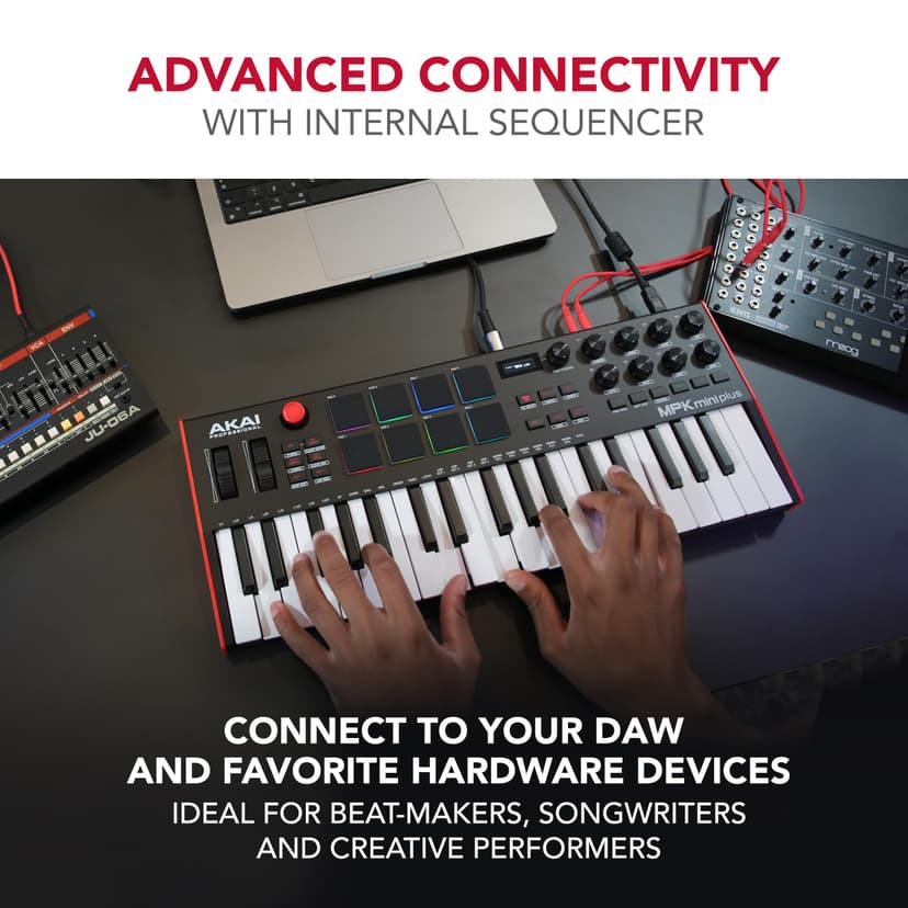 Akai Professional MPK Mini Plus - USB MIDI Keyboard Controller with 37 Mini Keys, 8 MPC Pads, Sequencer, MIDI/CV/Gate I/O, Music Production Software and Native Instruments Sound Package - 3