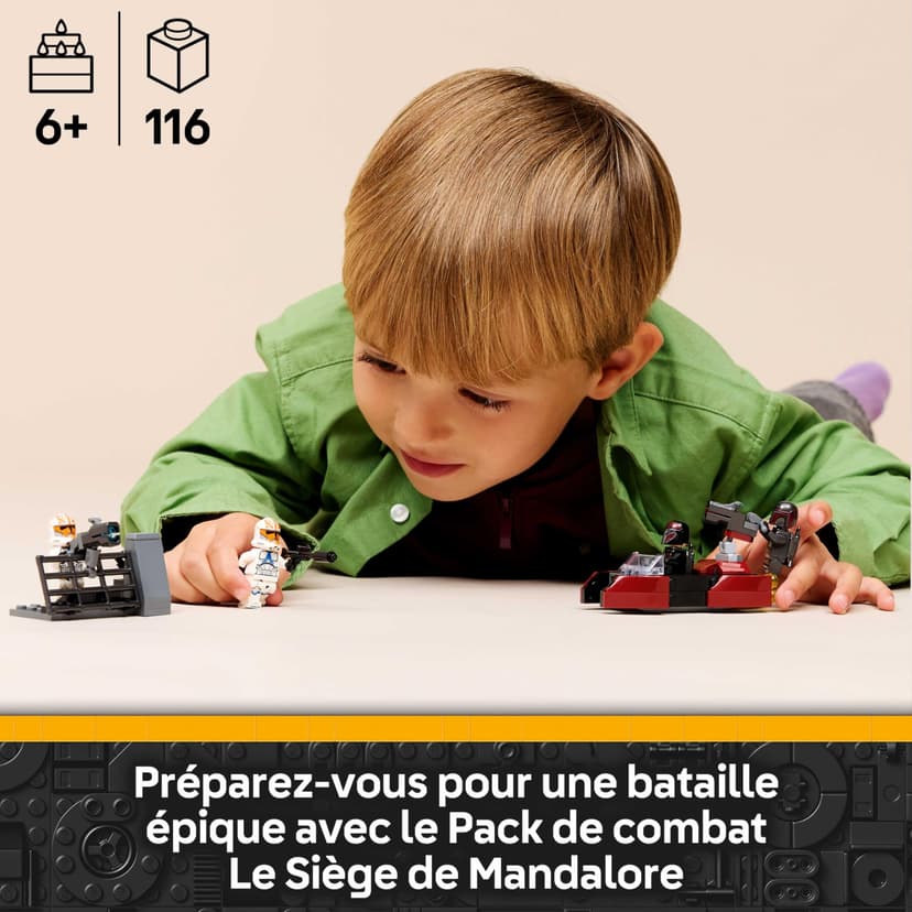 LEGO Star Wars 75449 Pack de Combat Le Siège de Mandalore - Jouet d'action avec Minifigurines de 2 Mandaloriens & 2 Clone Troopers - Speeder & Pistolets Blasters - Cadeau pour Garçon dès 6 Ans & Fans - 2