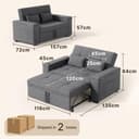Xbro 2 Seater Convertible Sofa Bed 156 cm, Sofa with Storage and Adjustable Backrest 3 Positions, Compact Sofa for Living Room Studio Small Space, 156 x 74 x 84 cm (Dark Grey) - 2