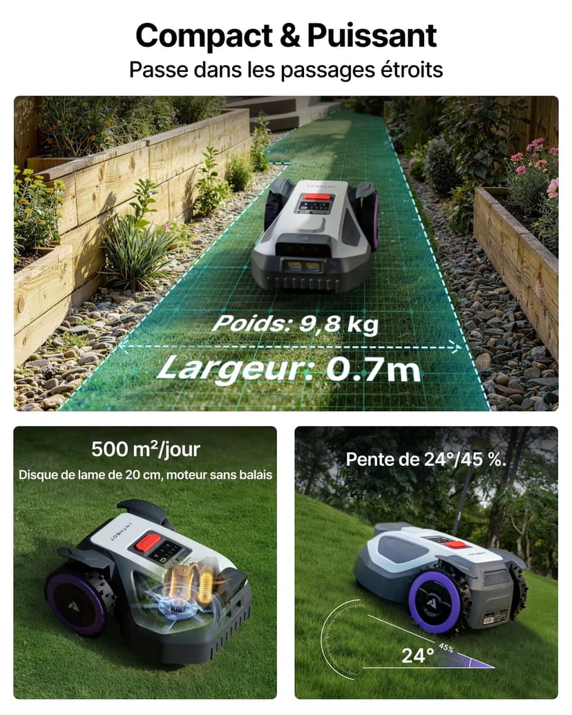 ANTHBOT M9 Robot Tondeuse sans Fil, NetRTK, 4G, 5000 mAh, Recommandé 1000 m², Maximum 1200 m², Pente de 24° (45%), Prend en Charge 2RTK Conçu pour Les Jardins Avant et Arrière - 2