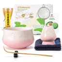 TEANAGOO 7 Pcs Matcha Set, Pink Matcha Kit, Ceremony Matcha Powder Kit,Matcha Tea Set for Making Latte,Matcha Whisk and Bowl with Scoop&Sifter,Fuji Design Ceramic Bowl,Gift for Matcha Lovers - 1