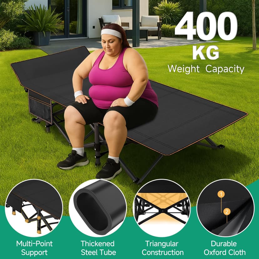 Folding Sunlounger Bed with Mattress, Adjustable Backrest, Side Pocket - Portable Guest Bed for Office Naps and Patio Use - 3