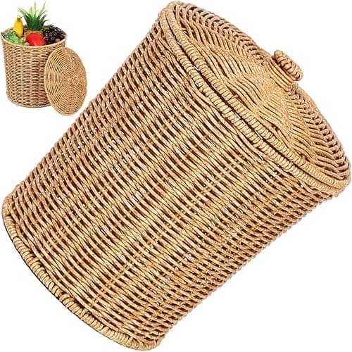 Lpitoy Wicker Trash Can Woven Trash Can Rattan Waste Bask…