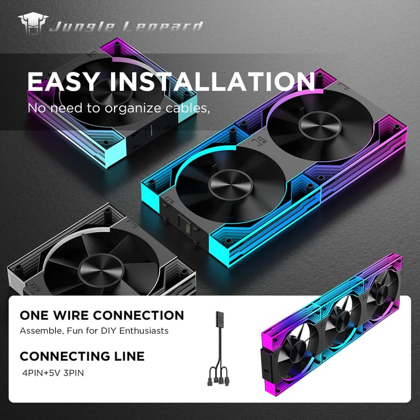 Jungle Leopard V3 Daisy Chain A-RGB Ventilateur 120 mm ARGB PWM PC Ventilateur RVB Commutable Forward/Reverse Flow - 3