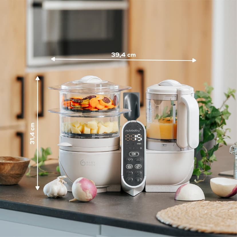 Babymoov Nutribaby(+), 6-in-1 Multifunctional Baby Food Steamer Mixer, Large Capacity 2.2L, Small Baby Pots, Ideal Food Diversification, Mineral Beige - 8