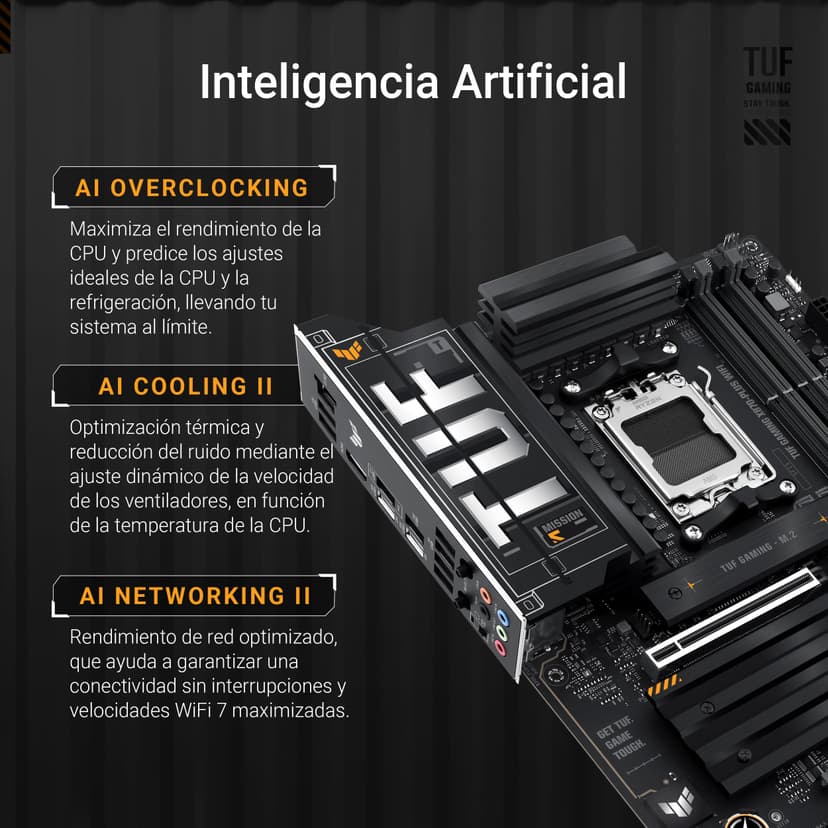 ASUS TUF GAMING X870-PLUS WIFI AMD ATX motherboard, 16+2+1(80A) power stages, DDR5, PCIe 5.0 w/ full support for next-gen GPUs, 4 x M.2 slots, WiFi 7, USB4, front USB 20Gbps w/ PD Fast Charge - 3