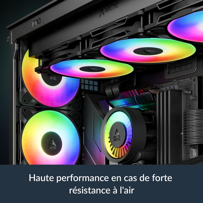 ARCTIC P12 Pro A-RGB (3 Piéces) - Puissant ventilateur premium, Fan PWM 120 mm avec Câble Répartiteur en Y, 600-3000 rpm, 0 rpm <5% PWM, 5V Digital RGB, Palier à dynamiqu fluides, 4 Broches - Noir - 3