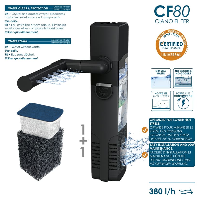 Ciano, Aquarium 60 Black, for Fish, Equipped with Filter, Consumables, LED and Heating, 58L, Reinforced Packaging for Web Sending - 4
