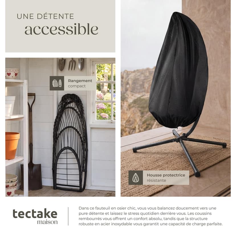 tectake® Fauteuil Oeuf Suspendu Chaise hamac Balancoire Cocooning Confortable Pliable Résistant, Fauteuil Relax avec Structure en Acier & Coussin Épais - 8
