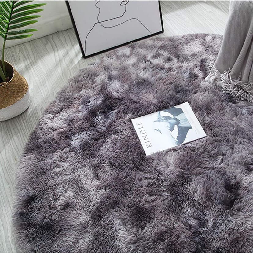 Tinyboy-hbq Tapis Rond Salon Tapis Chambre Rond Moderne Design Shaggy Poils Longs Interieur Décor Ultra Doux De Peluche De Pièce De Maison De Pépinière(Gris Noir❍ 140cm) - 4