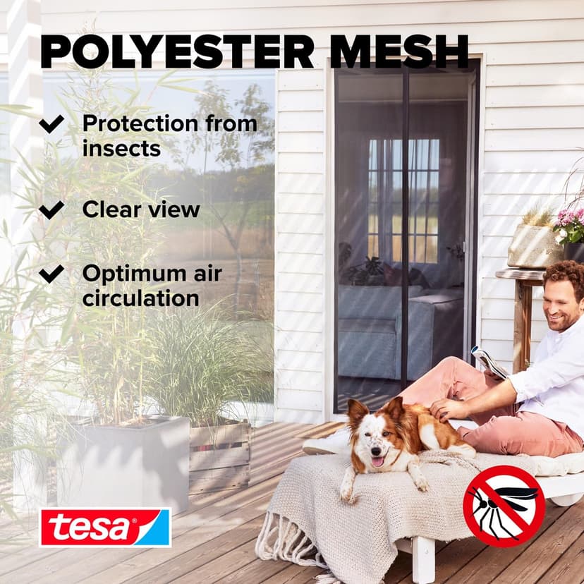 tesa Insect Stop Magnetic Curtain - self-Closing - Insect Screen Curtain with Magnets for Balcony and Patio Doors - for Easy Installation Without Drilling - 2.1 m x 0.9 m - 6