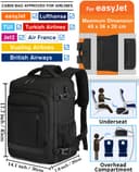 KLOSTAIN for Easyjet Cabin Bag 45x36x20 Travel Backpack Hand Luggage Carry-ons Bag Laptop Backpack Ruscksack for Airplanes Flight New Easyjet Underseat Cabin Bags Fit 14" Laptop Black - 2