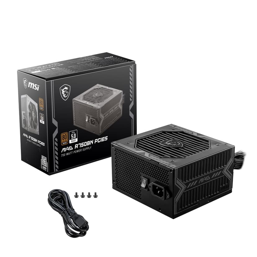 MSI MAG A750BN PCIE 5 Gaming Power Supply - PCIE 5.0 Compatible - Certified 80 Plus Bronze 750W - Compact Size - PSU ATX - 3