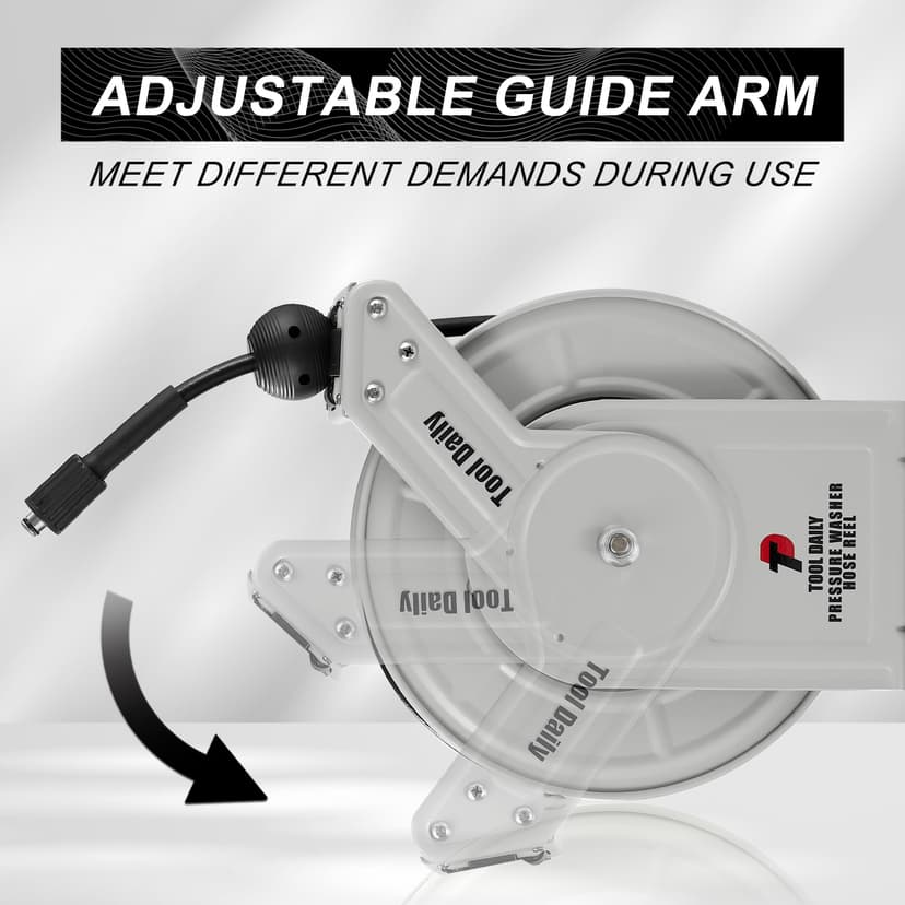 Tool Daily Retractable Pressure Washer Hose Reel, Power Washer Hose Reel 60 FT x 1/4”, Heavy Duty High Pressure Hose Reel 3600 PSI, Wall/Floor Mounted - 2