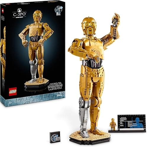 LEGO Star Wars C-3PO Figure - Collectible Display Model Kit for Adults - incl. a Stand, Information Plaque & a Minifigure - Gift Idea for Fans 75398