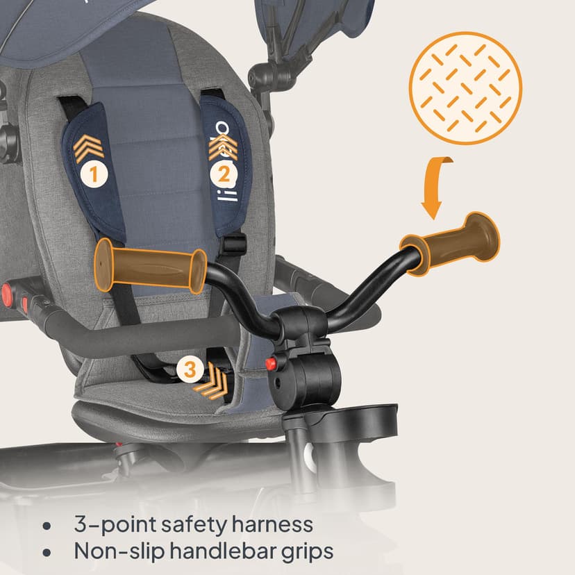 Lionelo HAARI 2in1 Stroller Trike for Kids 1-5 years up to 25 kg, 360° Rotating Seat, Adjustable Parent Steering Handle, Grows with Child, Free-Wheel Mode with Footrest, Canopy & Cup Holder - 8