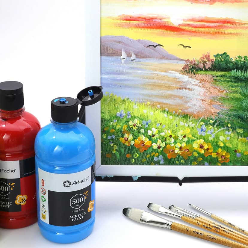 Artecho Acrylic Paint Set for adults 12 Colours (17 oz/500ml Each), Ideal for Canvas, Fabric, Pumpkin, Rock, Leather, Model, Ceramic, Plastic, Clay, Glass. - 5