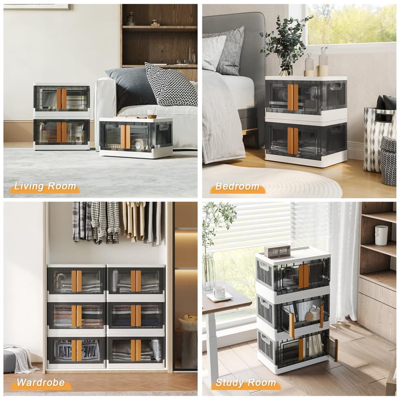 NETEL 4x 45L Empilable Boîte de Rangement avec Couvercle et Verrouillable Porte, Pliable Bac de Rangement Plastique avec Roulettes, Grande Caisse Rangement Organisateur pour Cuisine, Salon et Chambre - 3