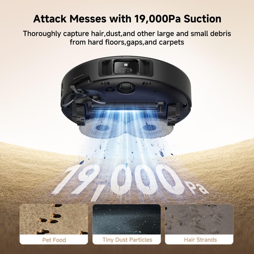 Mova P50 Pro Ultra Robot aspirateur et serpillère, aspiration 19 000 Pa avec brosse anti-nœuds, balai amovible et relevable pour tapis et sol, serpillère et planche à laver de 75 °C, séchage et - 4