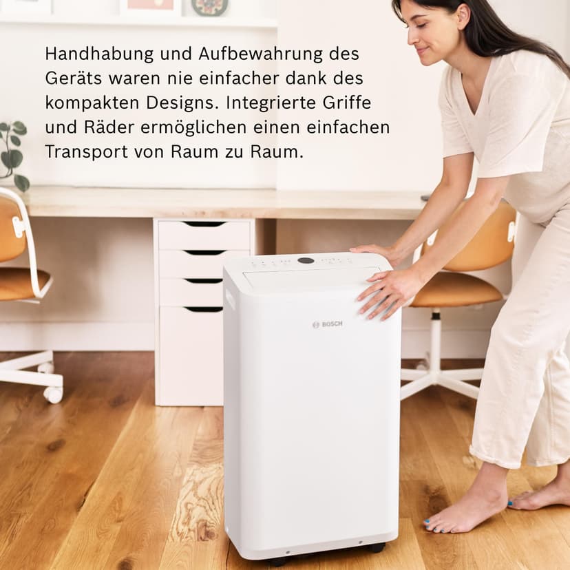Bosch Cool 4000 Portable AC - 3-in-1: Air conditioning, dehumidifier, fan - 2.6 kW for rooms up to 35 m² - With automatic mode, silent mode & sleep mode (48 db (A)) [Energy class A+]. - 4
