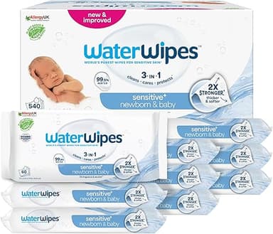 WaterWipes Sensitive+ Newborn & Baby Wipes, 540 Count (9 …