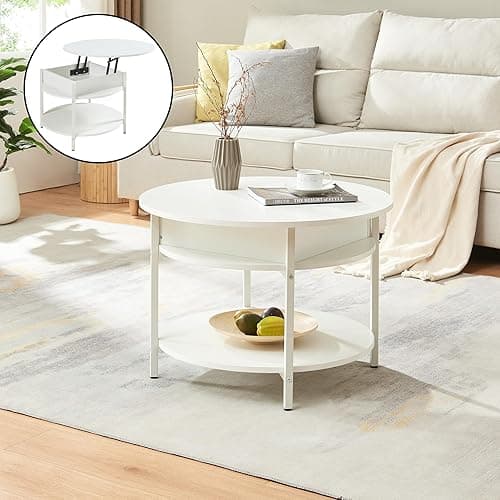 [en.casa] Coffee table with lifting top round Kandas with storage space Living room Ø70 x 49 cm small with metal frame Oak look