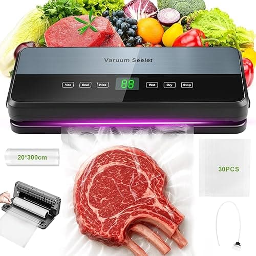 Vacuum Sealer, Vacuum Sealer with Vacuum Bags, 6 in 1 Vacuum Sealer for Dry, Moisture, Fresh, Foil Sealing Machine with Built-in Cutter with 30 Vacuum Bags and 1 Roll of Vacuum Roll