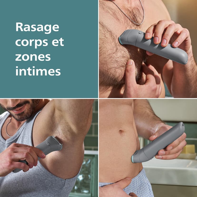 Philips Bodygroom série 3000 - Tondeuse pour hommes avec Triple protection, taille des poils et rasage des zones intimes, rasage de près qui respecte la peau, 100% étanche, autonomie 80 min, BG3480/15 - 3