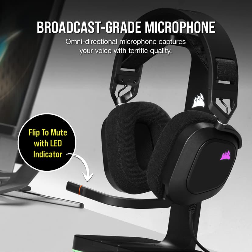 Corsair HS80 RGB USB Gaming Headset - Dolby 7.1 Surround Sound - Broadcast Quality Microphone - iCUE Compatible - PC - Black - 3
