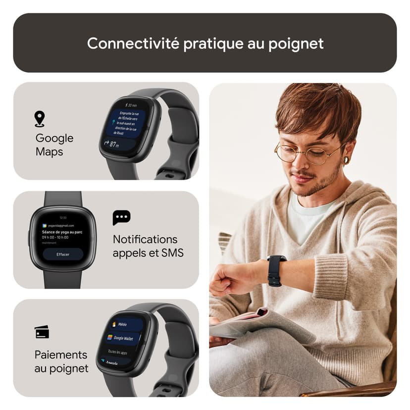 Google Fitbit Sense 2 Smartwatch per fitness e benessere con GPS integrato, fino a 6 giorni di autonomia e compatibile con Compatible with iOS 15 & Android OS 9.0 - 6