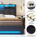 DICTAC Fully Padded Bed 180 x 200 cm with LED Bed Base and USB-C Charging Station – Hydraulic Storage Bed, Headboard with AC+USB Sockets, Slatted Frame for 2 People, Without Mattress - 8