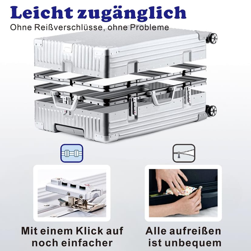 Aoliwei Suitcase Hand Luggage · Silver · Aluminium Frame · Hard Shells in Polycarbonate · Trolley Travel Luggage · Travel Suitcase with 4 Double Wheels · TSA Combination Lock · S-55 cm - 2
