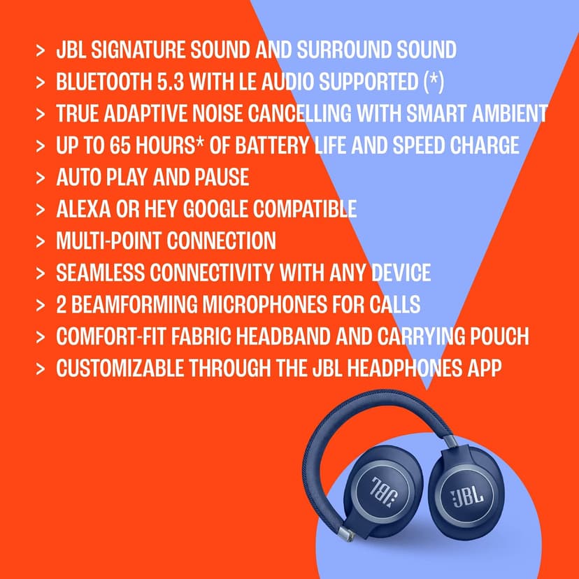 JBL Live 770 NC Wireless Over-Ear Headphones with Noise-Cancelling Technology and 65-Hour Battery Life, Black - 2